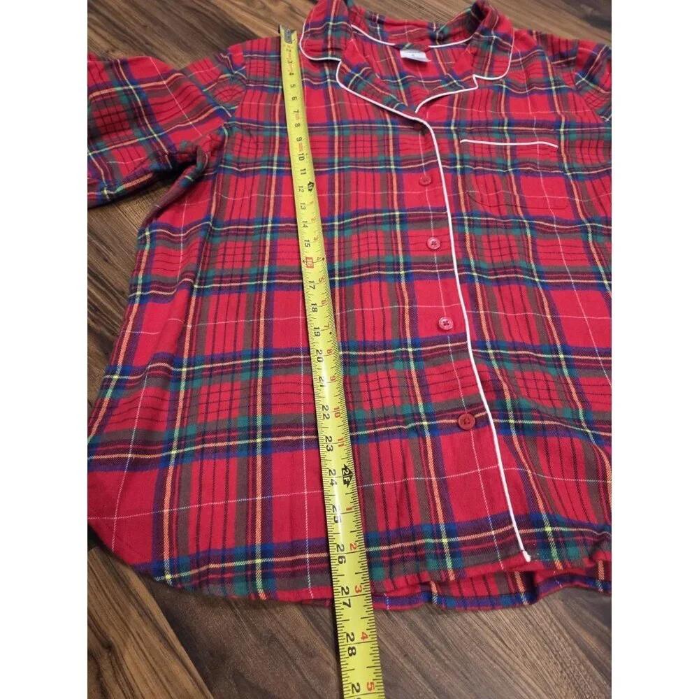Lands’ End Red Plaid Flannel Pajama Set XL Cotton Button Up PJs Holiday - Picture 3 of 8